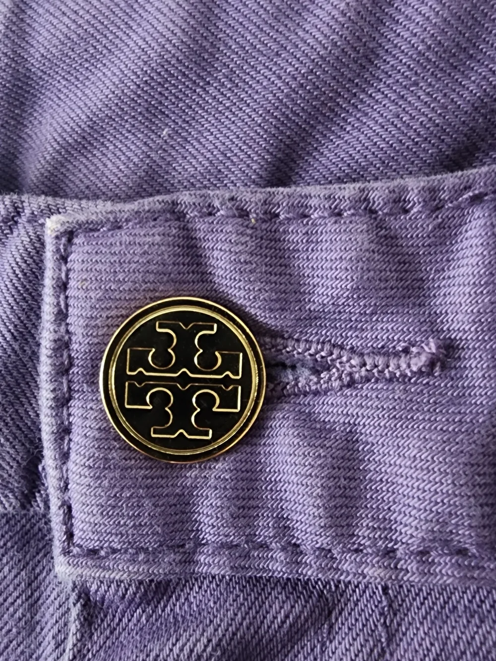 Tory Burch Alexa Cropped Skinny Pants Women Sz 25 Purple Gold Logo Preppy Design